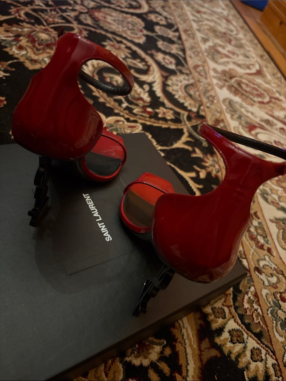Saint Laurent Red Patent Leather Strappy Sandals - Picture 6 of 9